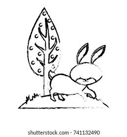 figure cute rabbit wild animal next to tree