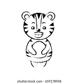 figure cute tiger wild animal with face expression