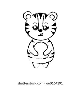 figure cute tiger wild animal with face expression