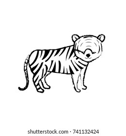 figure cute tiger wild animal icon