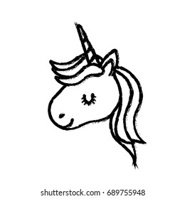 figure cute unicorn head with horn and hairstyle