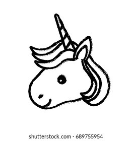 figure cute unicorn head with horn and hairstyle