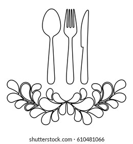 figure cuterry with leaves decoration icon, vector illustraction design