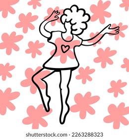 figure of a dancing girl in flat style. vector illustration of a woman in a dress. 