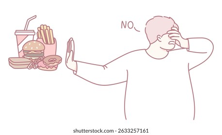 A figure decisively turning away from unhealthy fast food, symbolizing and promoting healthy eating choices