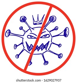 Figure with a defeated coronavirus. Virus in a crossed out circle. The call to find a vaccine from 2019-nCoV arose in China. The need to stop the spread of the disease, which is expanding throughout.