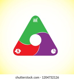 The figure is depicted in the form of a triangle, infographic on three positions with icons. Infographics for business, presentations, for the site.