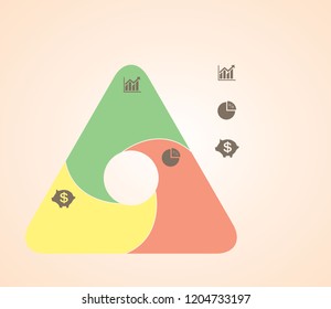 The figure is depicted in the form of a triangle, infographic on three positions with icons with icons for the text. Infographics for business, presentations, for the site.