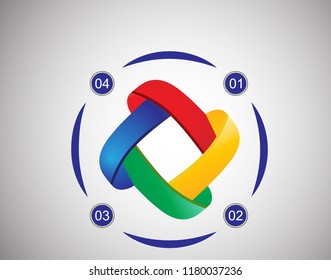 The figure depicts an infographic from four positions in 3D in a circle of different colors. Infographics without text, you can easily write text to the presentation. Infographics for the Internet, ma