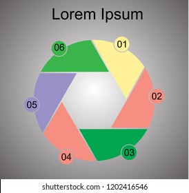 The figure depicts the infographic as a multi-circle infographic circle in six positions on a dark background. Infographics for business presentations, for the site, infographics for the project.