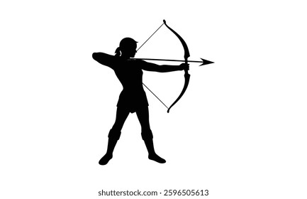 Figure draws bow aiming arrow