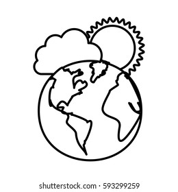 figure earth planet with cloud and sun, vector illustraction design