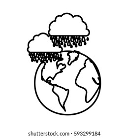 figure earth planet with clouds rainning icon, vector illustraction
