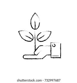 figure ecology plant with leaves in the palm hand