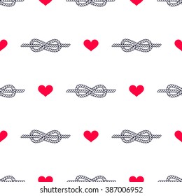 figure eight knot and heart and hearts. marine seamless background. vector. EPS 10