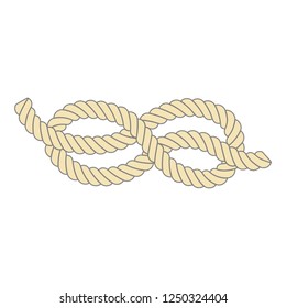 Figure eight knot, isolated on white background.