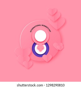 Figure eight. Symbol of the woman. Paper art of pink hearts template on pink background with copy space with Women's Day , vector art and illustration. - Vector illustration
