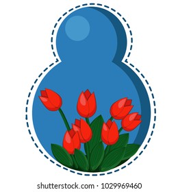 The figure is eight with tulips. The concept of a greeting card by March 8