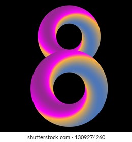 figure eight, two gradient, neon fashion circles on a black background make up figure 8, geometric logo, banner, card, infinity sign