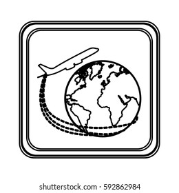 figure emblem planet earth with a plane close up icon, vector illustraction