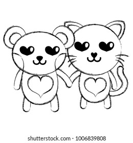 figure enamored bear and cat couple animals