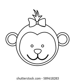 figure face monkey ribbon bow head icon, vector illustration design