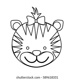 figure face tiger ribbon bow head icon, vector illustration design image