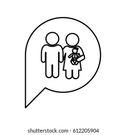 figure family inside chat bubble, vector illustration design