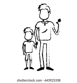 figure father with his son together and holding hands