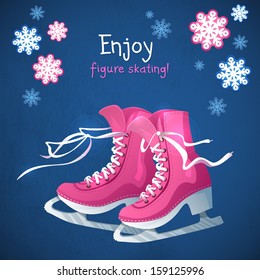 Figure female skating . Winter sport decorative vector  illustration in cartoon style. Original card with concept of winter sport and recreation 