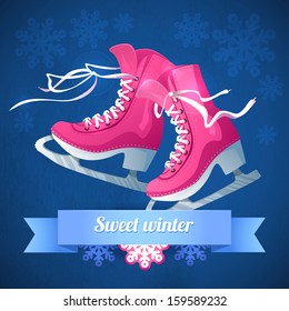 Figure female skating . Winter sport decorative vector illustration in cartoon style. Original card with concept of winter sport and recreation 
