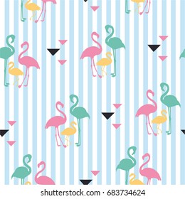 Figure Flamingo, vector, illustration. Vector seamless pattern with flamingos and lines.Colored Flamingo vector background design for fabric and decor. Trendy background with Flamingo.