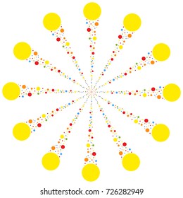Figure of flat colored abstract meteorites