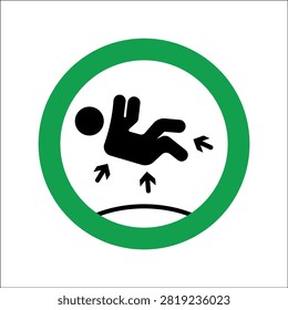 Figure floating in a green circular warning sign symbolizing zero gravity or weightlessness.