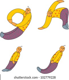 Figure Font - Alphabet with letters formed by a little comic man who bends his body into the shapes of letters A to Z