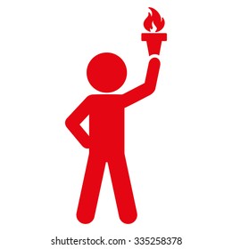 Figure With Freedom Torch vector icon. Style is flat symbol, red color, rounded angles, white background.