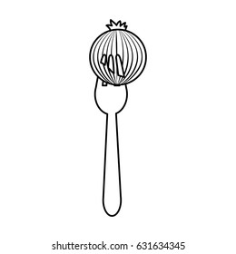 figure fresh onion vegetable in the fork utensil
