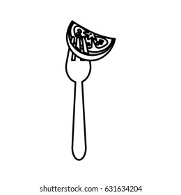 figure fresh piece tomato in the fork utensil