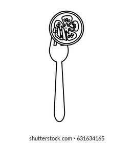 figure fresh slice tomato in the fork utensil