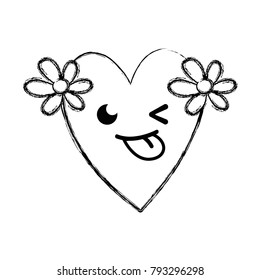 figure funny heart with flowers kawaii cartoon