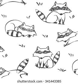 Figure funny raccoons. Seamless pattern