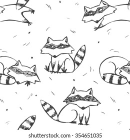 Figure funny raccoons. Seamless pattern