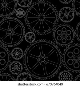 figure gears on a black background, seamless pattern, vector illustration clip-art