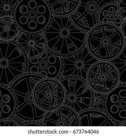 figure gears on a black background, seamless pattern, vector illustration clip-art