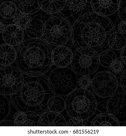 figure gears on a black background, seamless pattern, vector illustration clip-art