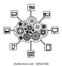 figure gears technological communications icon, vector illustration design