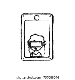 figure girl with 3d glasses inside smartphone technology