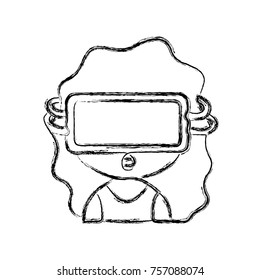 figure girl with 3d glasses to virtual video game