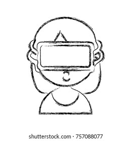 figure girl with 3d glasses to virtual video game
