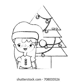 figure girl with christmas clothes and pine with lights